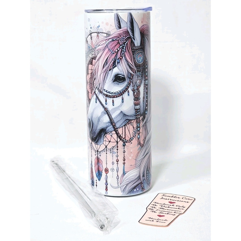 Horse Equestrian‎ Animal Print Flowers Fun 20oz Stainless Steel Skinny Tumbler